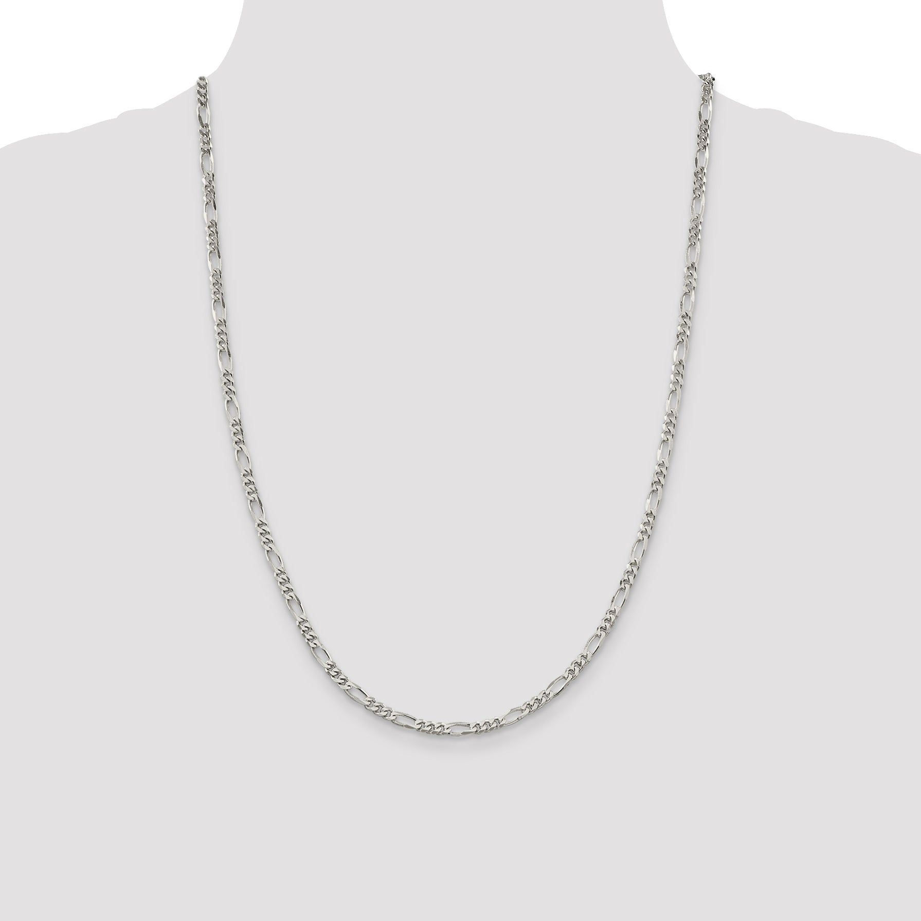 24 Inch Sterling Silver Rhodium-Plated 3.5mm Figaro Chain