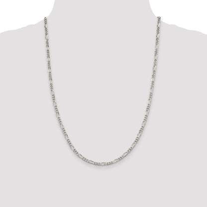 24 Inch Sterling Silver Rhodium-Plated 3.5mm Figaro Chain