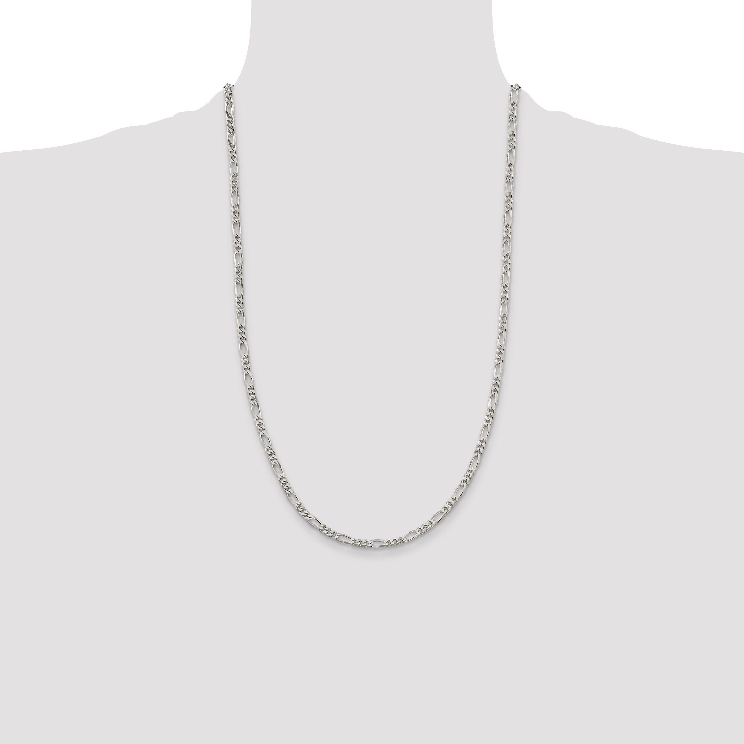 26 Inch Sterling Silver Rhodium-Plated 3.5mm Figaro Chain
