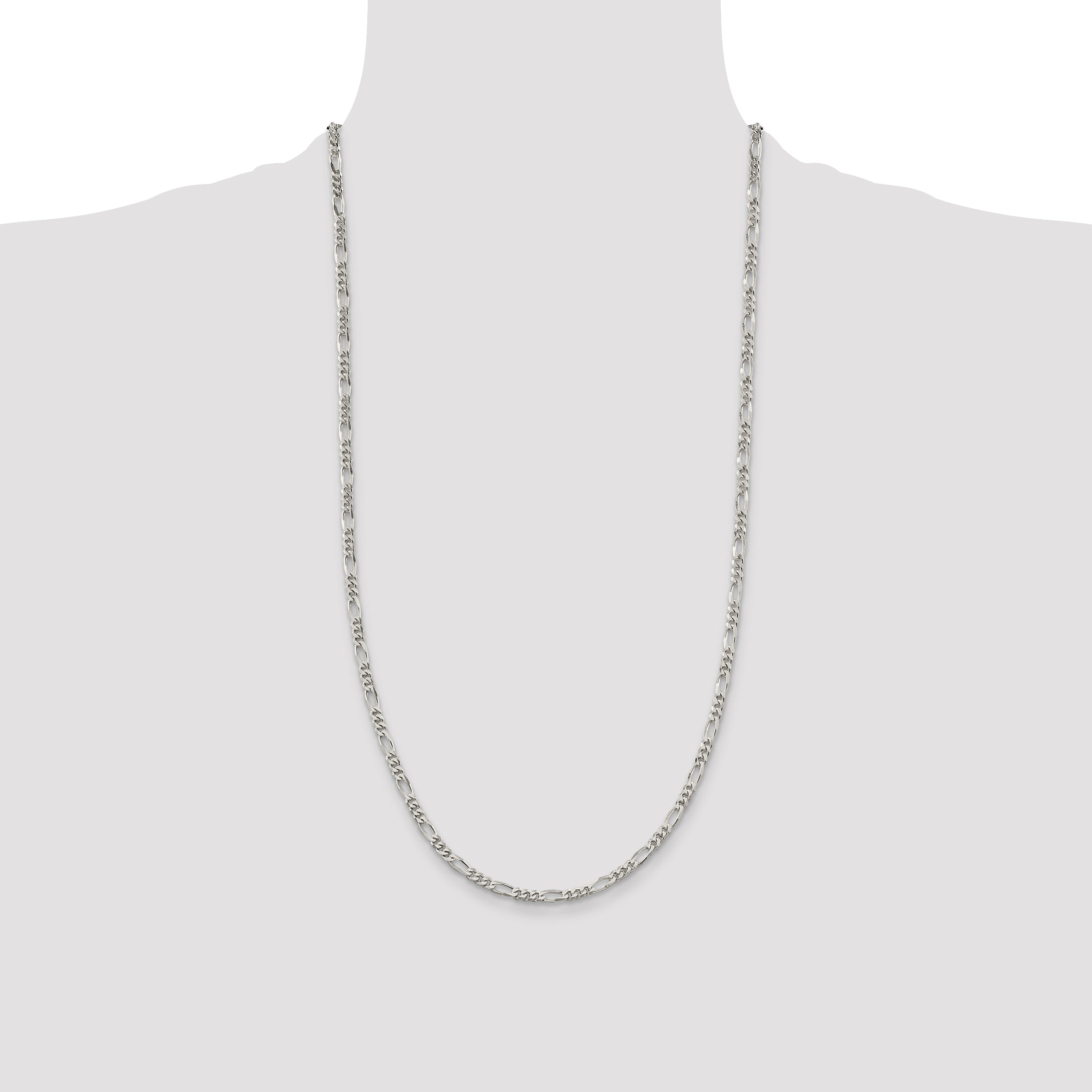 28 Inch Sterling Silver Rhodium-Plated 3.5mm Figaro Chain