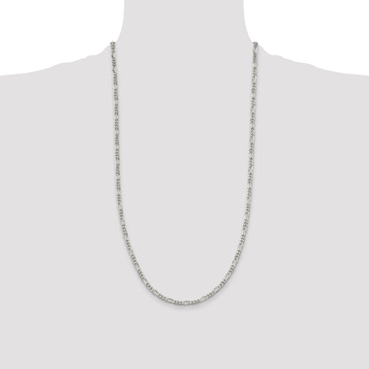 28 Inch Sterling Silver Rhodium-Plated 3.5mm Figaro Chain