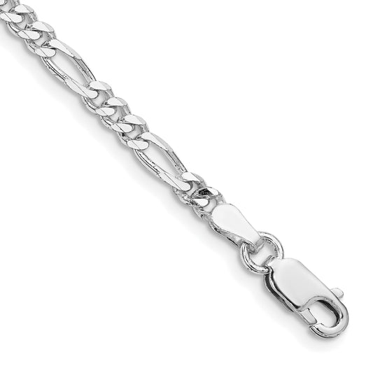 8 Inch Sterling Silver Rhodium-Plated 3.5mm Figaro Chain