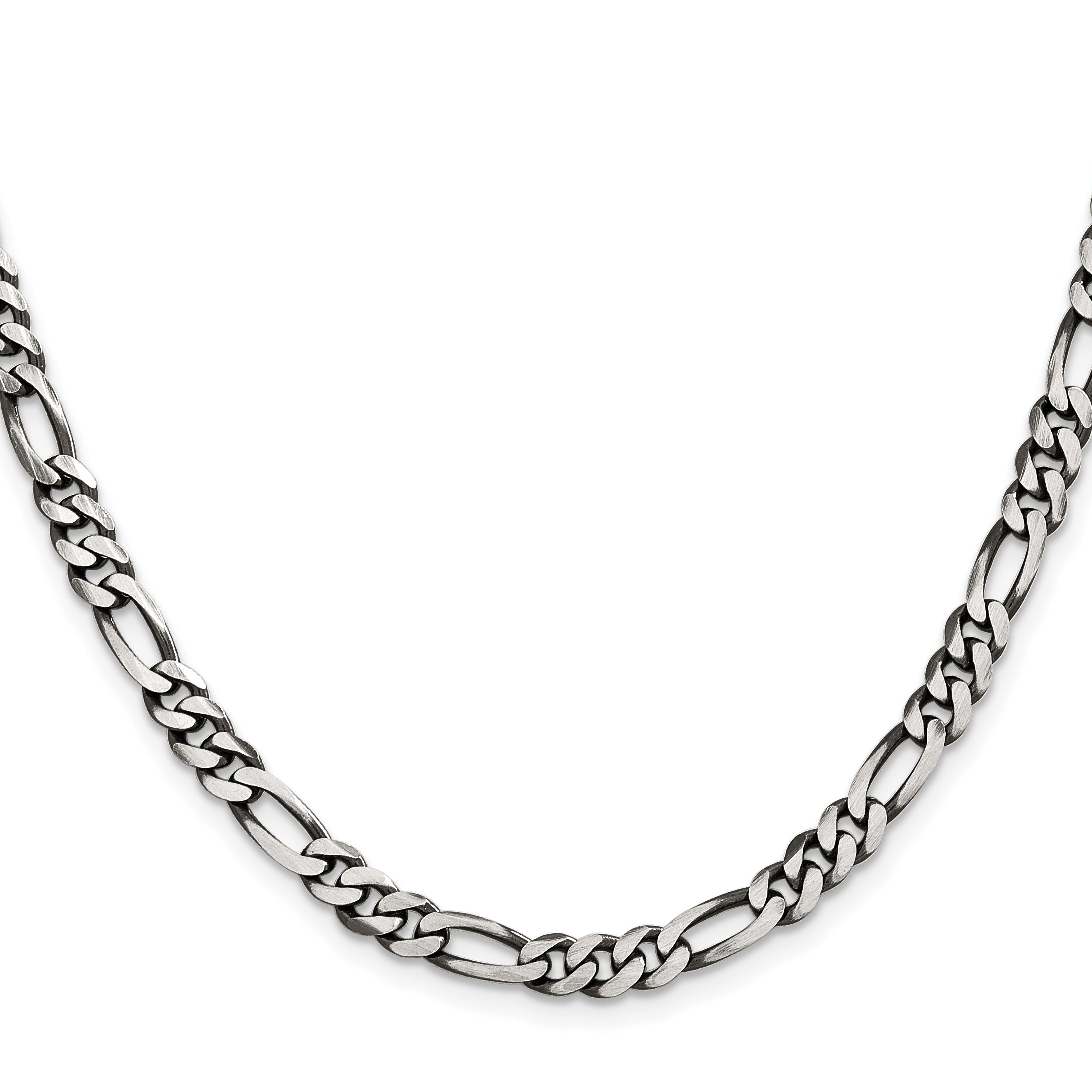 26 Inch Sterling Silver Antiqued 5.5mm Figaro Chain