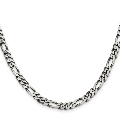 26 Inch Sterling Silver Antiqued 5.5mm Figaro Chain