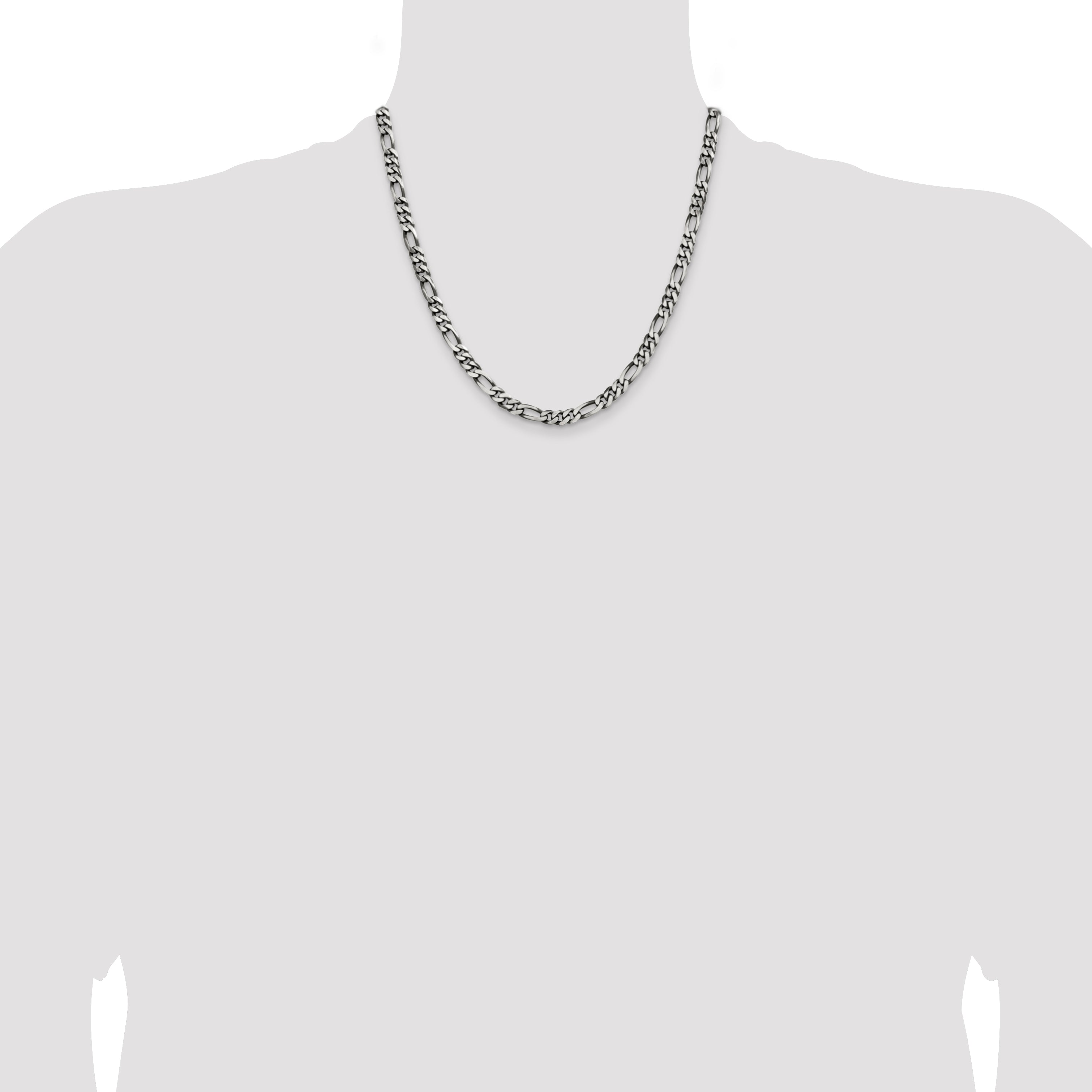 20 Inch Sterling Silver Antiqued 5.5mm Figaro Chain