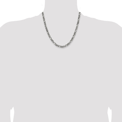 20 Inch Sterling Silver Antiqued 5.5mm Figaro Chain