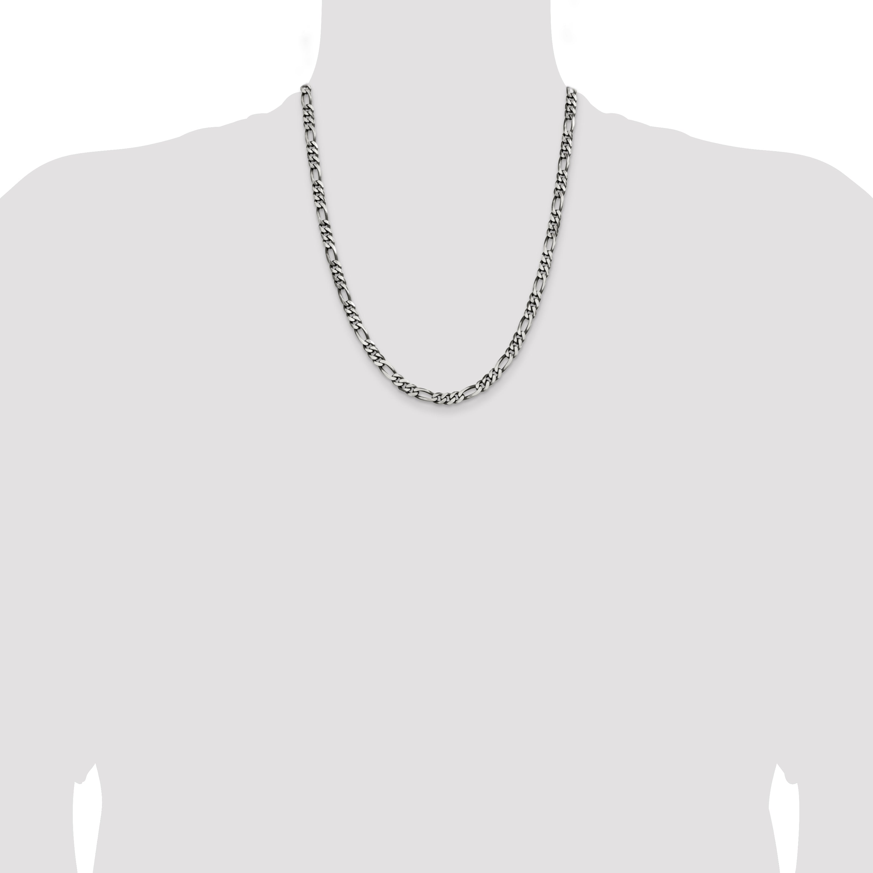 22 Inch Sterling Silver Antiqued 5.5mm Figaro Chain