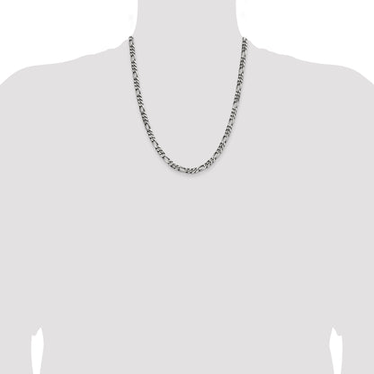 22 Inch Sterling Silver Antiqued 5.5mm Figaro Chain