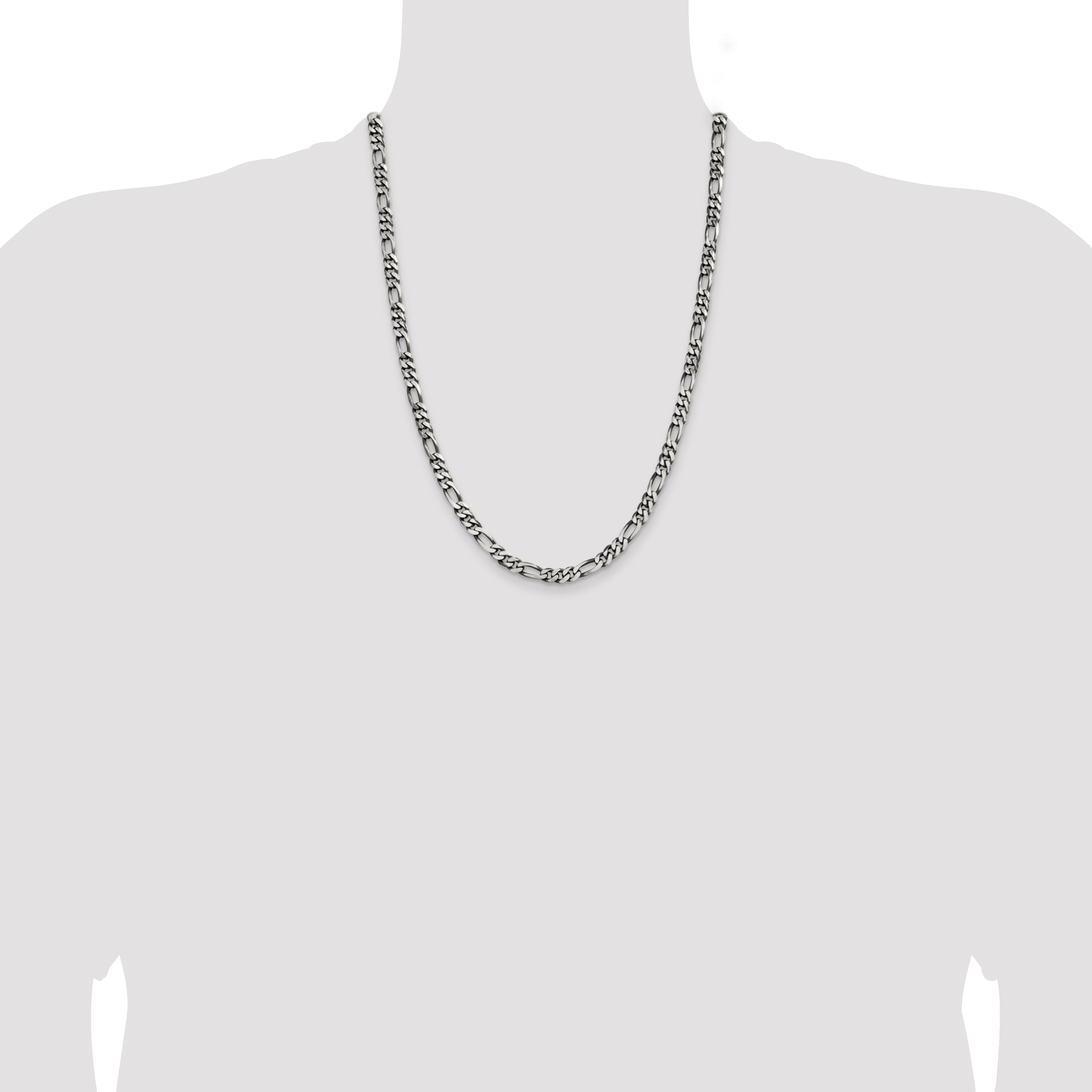 24 Inch Sterling Silver Antiqued 5.5mm Figaro Chain