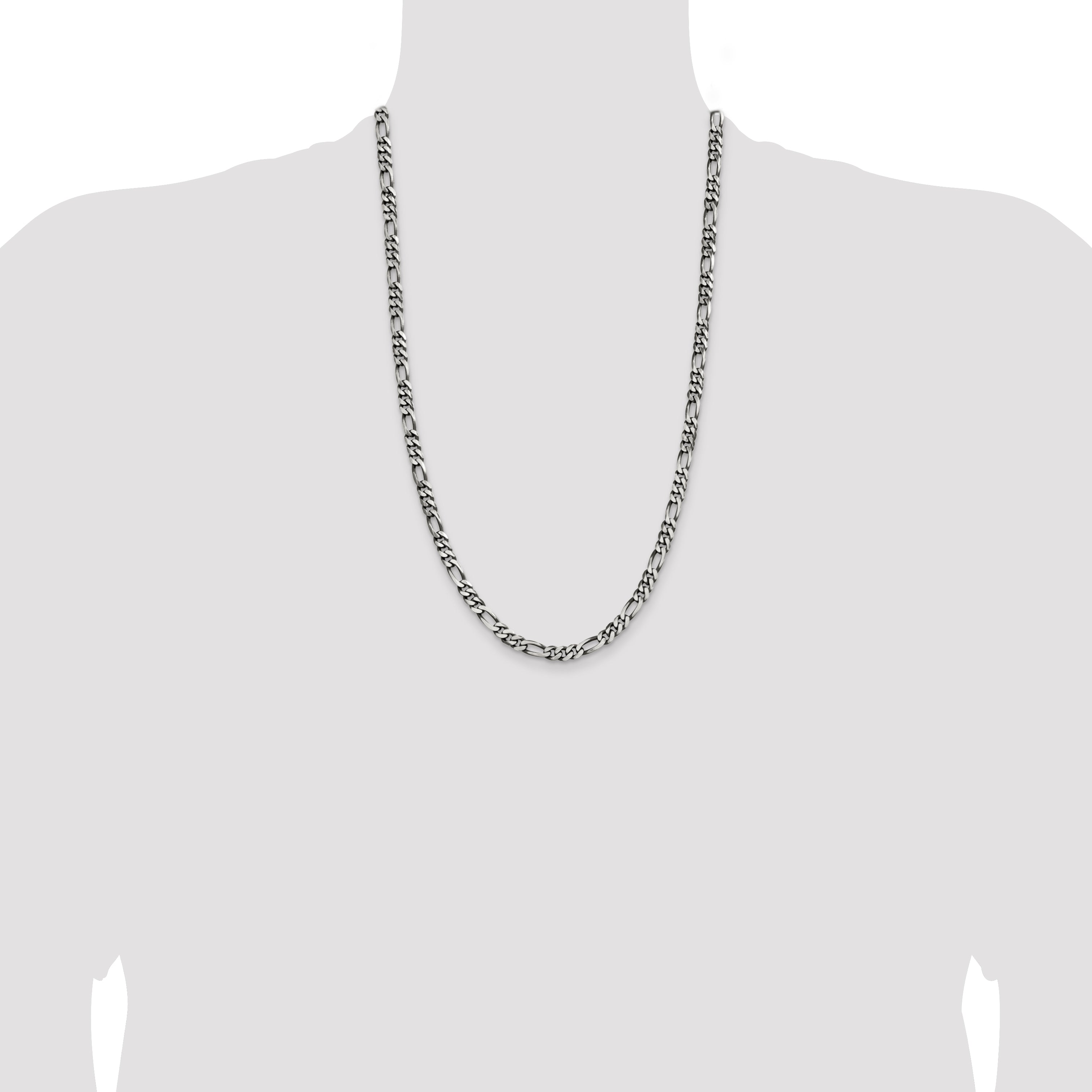 26 Inch Sterling Silver Antiqued 5.5mm Figaro Chain
