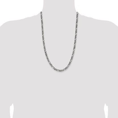 26 Inch Sterling Silver Antiqued 5.5mm Figaro Chain