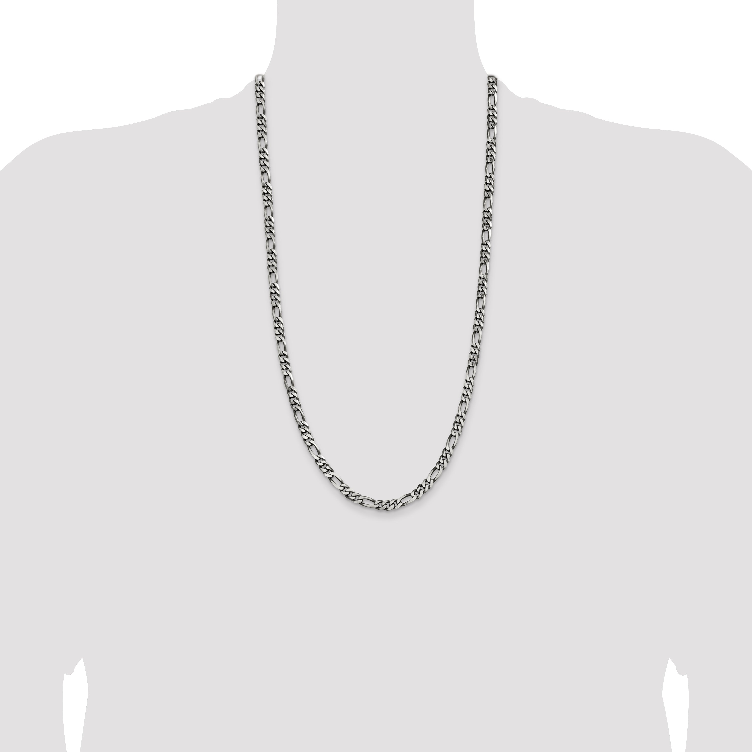 28 Inch Sterling Silver Antiqued 5.5mm Figaro Chain