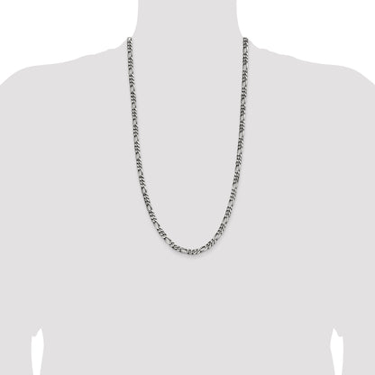 28 Inch Sterling Silver Antiqued 5.5mm Figaro Chain