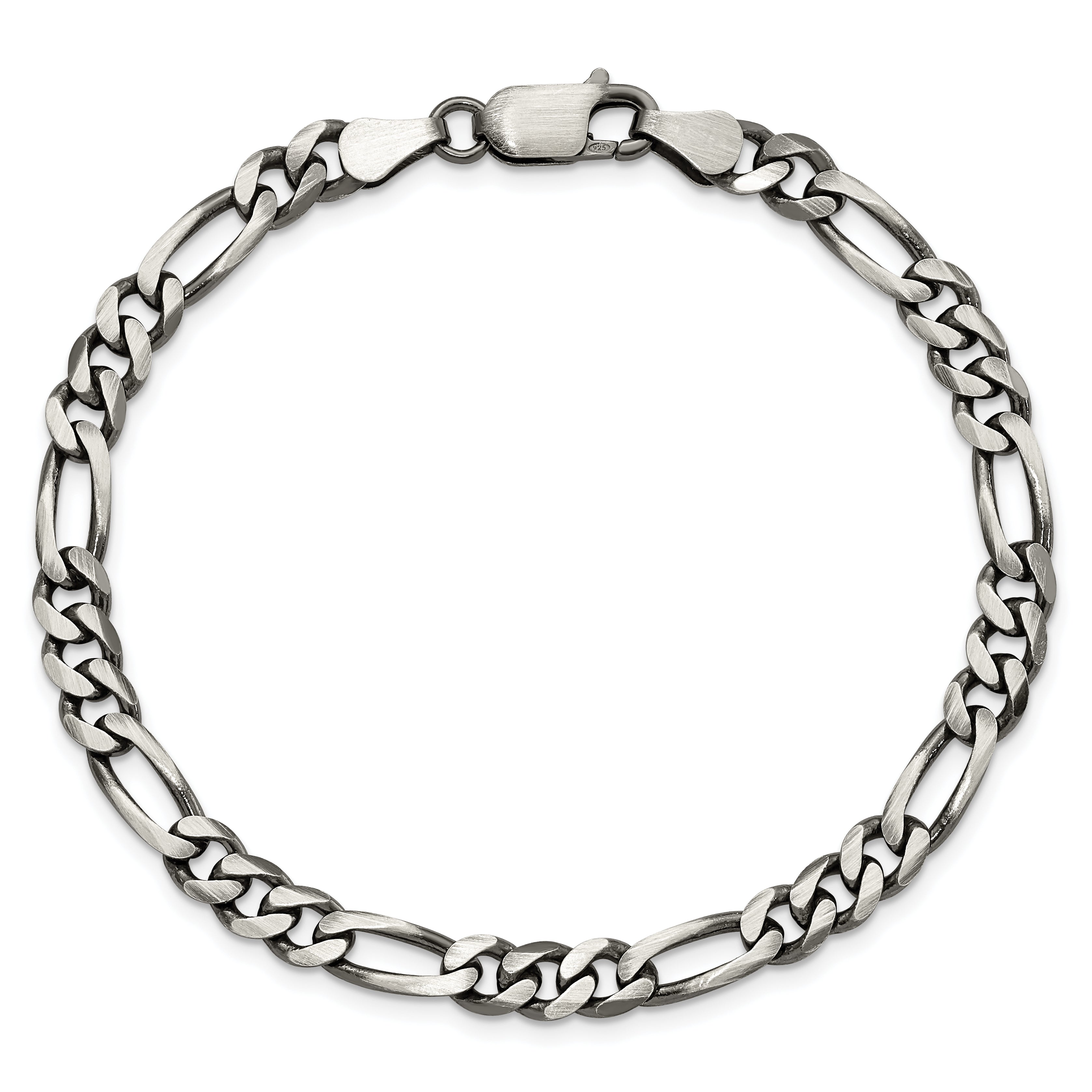 9 Inch Sterling Silver Antiqued 5.5mm Figaro Chain