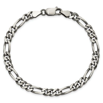 9 Inch Sterling Silver Antiqued 5.5mm Figaro Chain