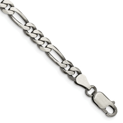 9 Inch Sterling Silver Antiqued 5.5mm Figaro Chain
