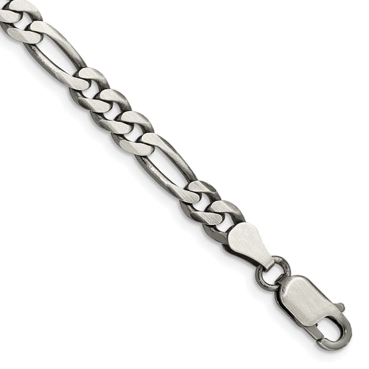 8 Inch Sterling Silver Antiqued 5.5mm Figaro Chain