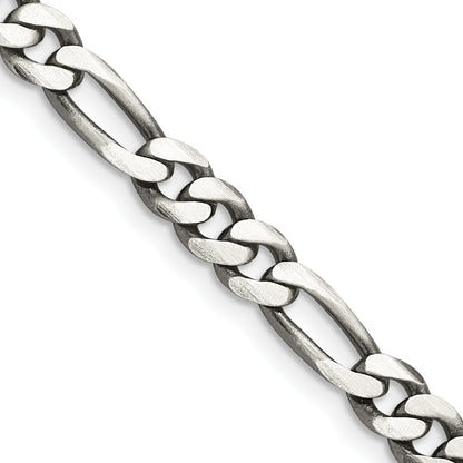 28 Inch Sterling Silver Antiqued 5.5mm Figaro Chain