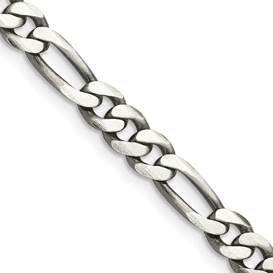 28 Inch Sterling Silver Antiqued 5.5mm Figaro Chain