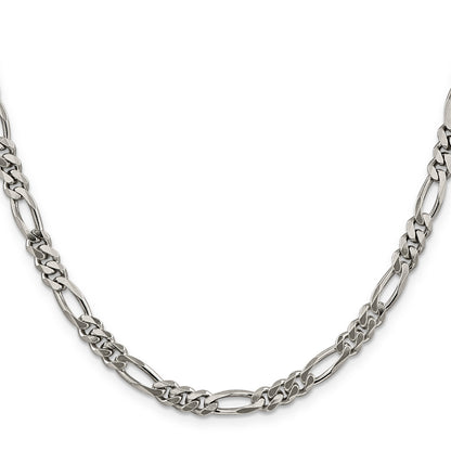 20 Inch Sterling Silver Rhodium-Plated 5.25mm Figaro Chain
