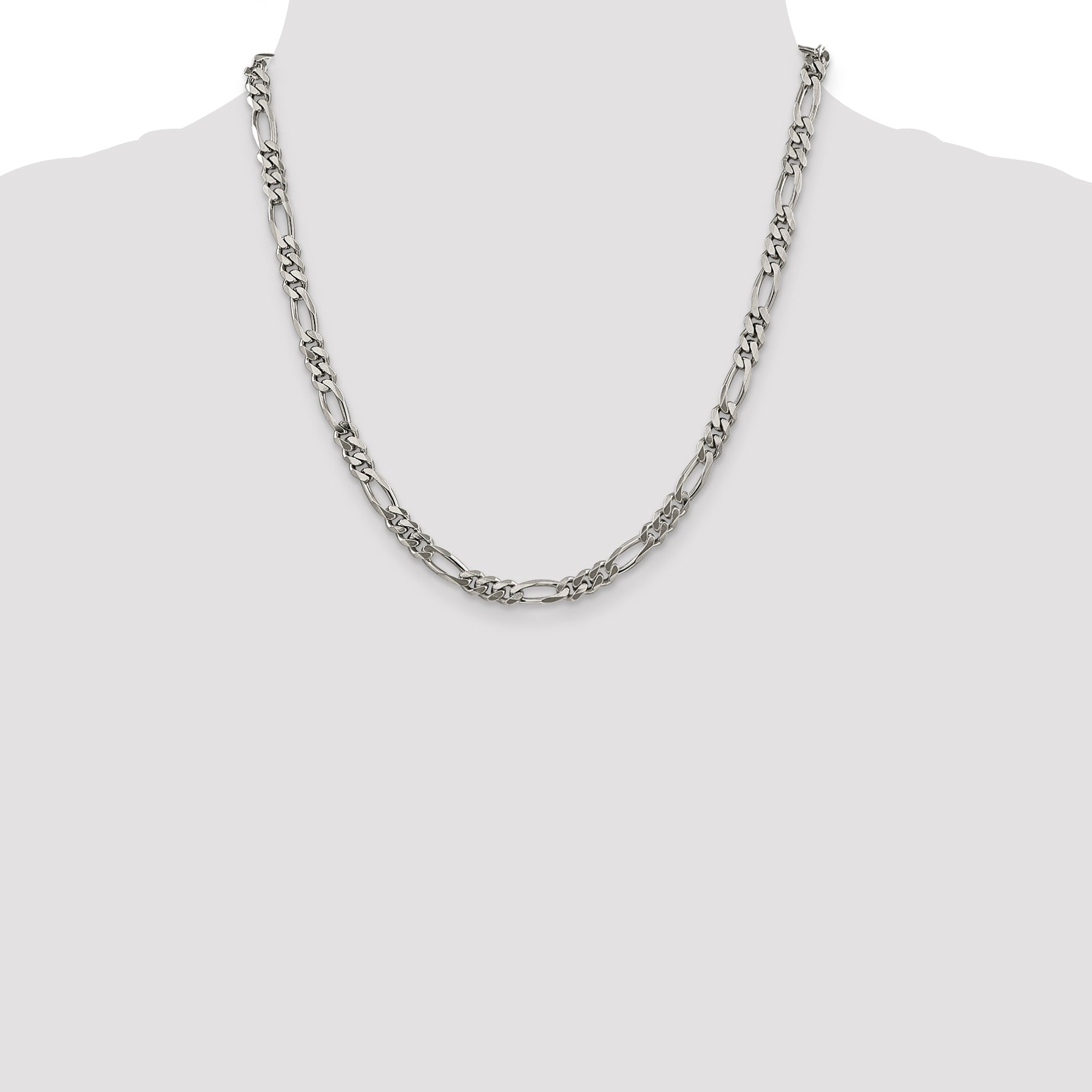 20 Inch Sterling Silver Rhodium-Plated 5.25mm Figaro Chain