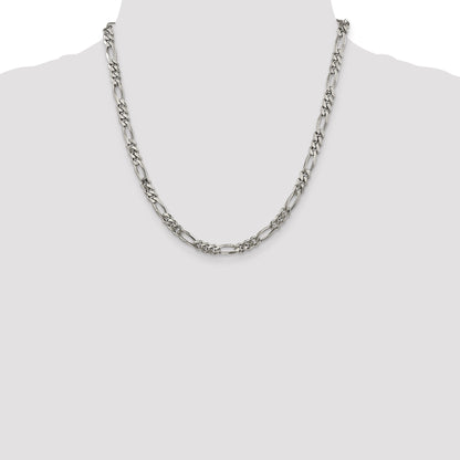 20 Inch Sterling Silver Rhodium-Plated 5.25mm Figaro Chain