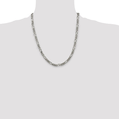 22 Inch Sterling Silver Rhodium-Plated 5.25mm Figaro Chain