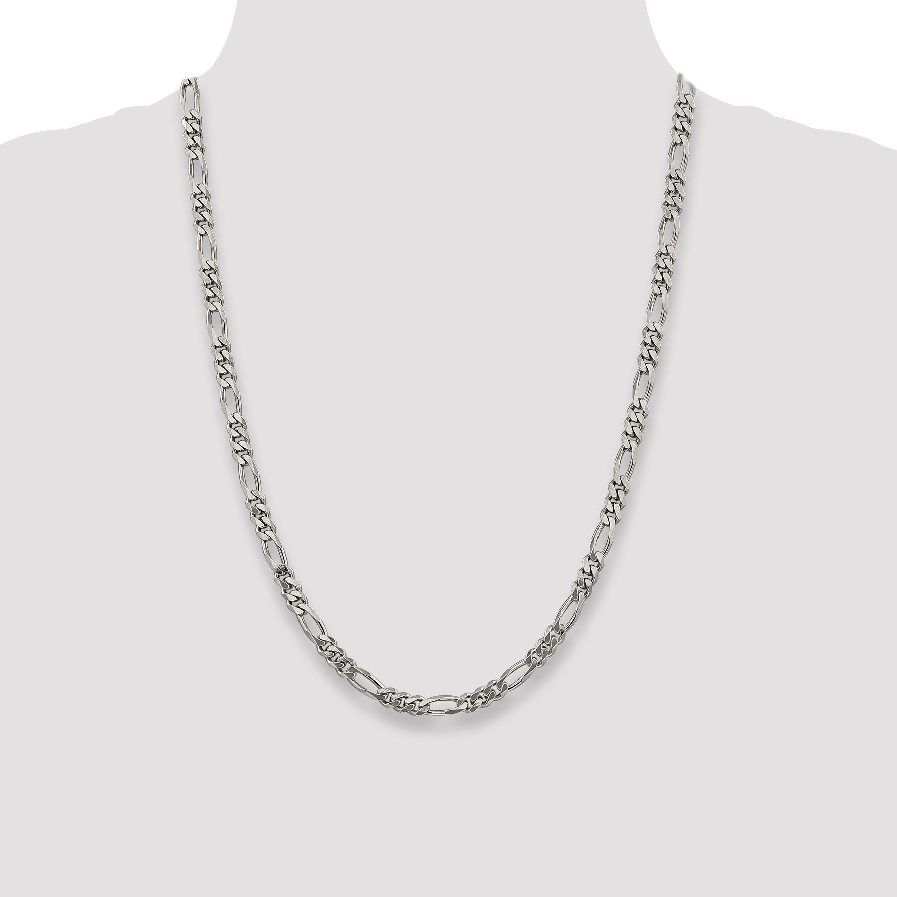 24 Inch Sterling Silver Rhodium-Plated 5.25mm Figaro Chain