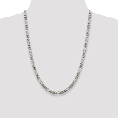24 Inch Sterling Silver Rhodium-Plated 5.25mm Figaro Chain