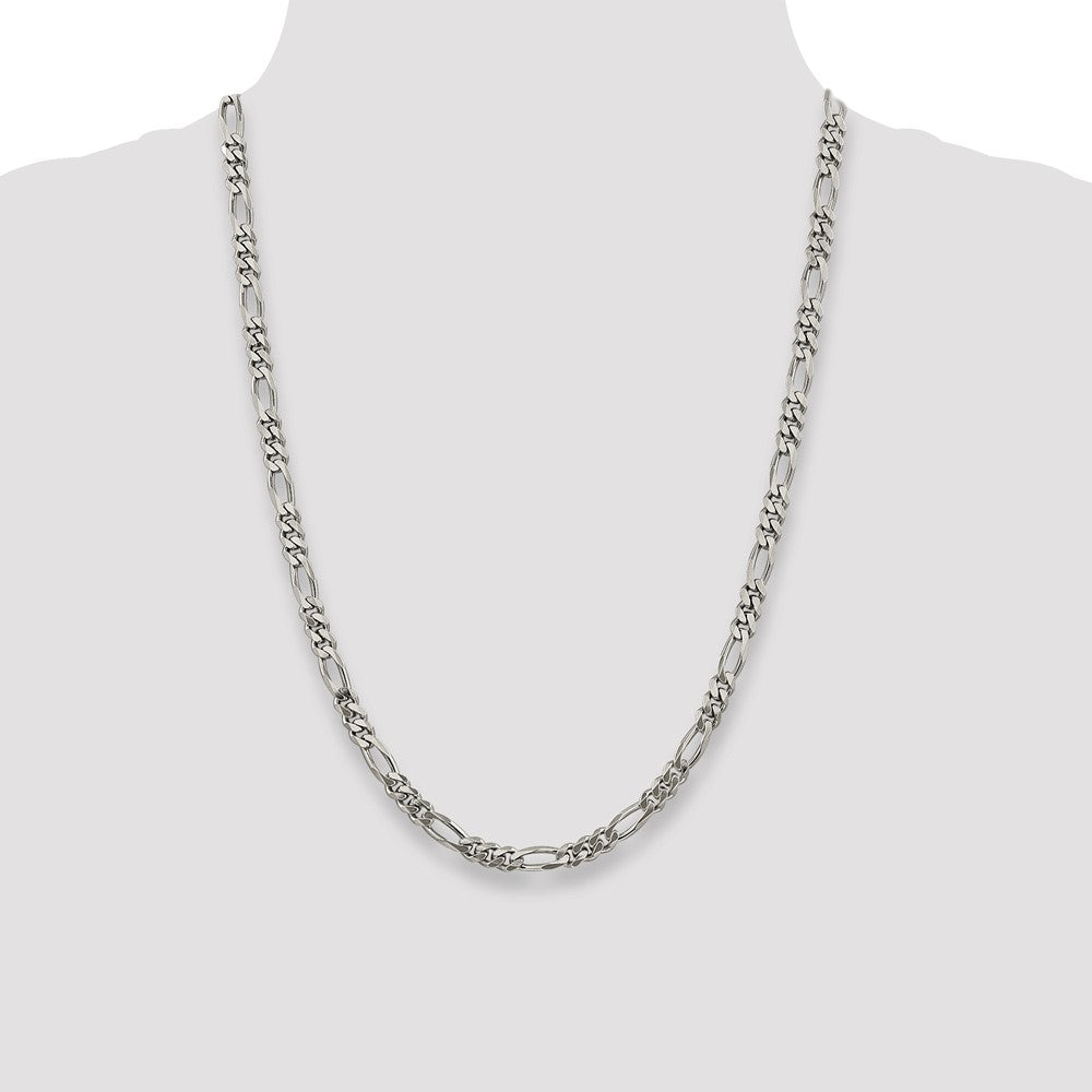 24 Inch Sterling Silver Rhodium-Plated 5.25mm Figaro Chain Necklace