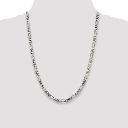 24 Inch Sterling Silver Rhodium-Plated 5.25mm Figaro Chain Necklace