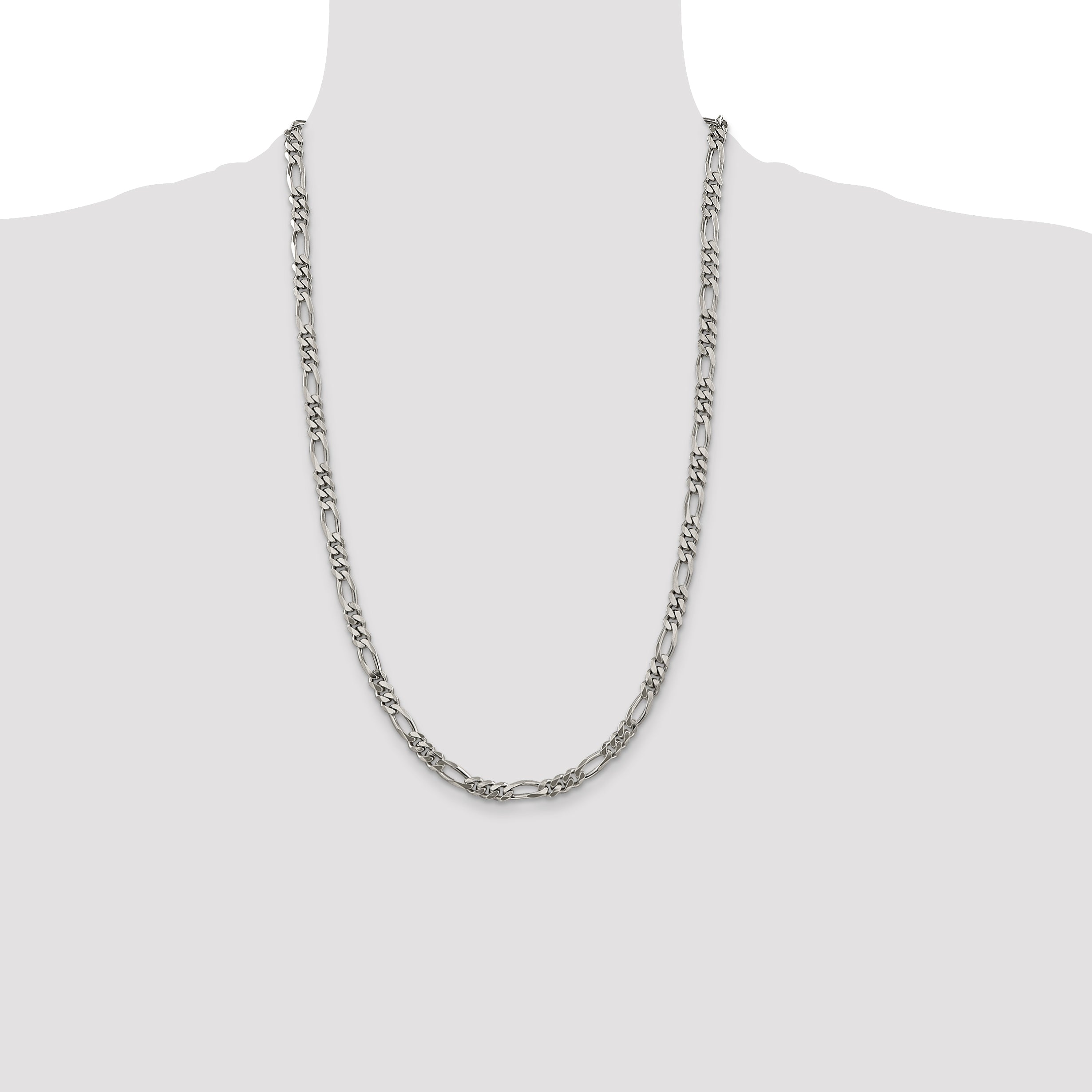 26 Inch Sterling Silver Rhodium-Plated 5.25mm Figaro Chain
