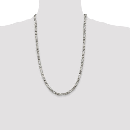 26 Inch Sterling Silver Rhodium-Plated 5.25mm Figaro Chain
