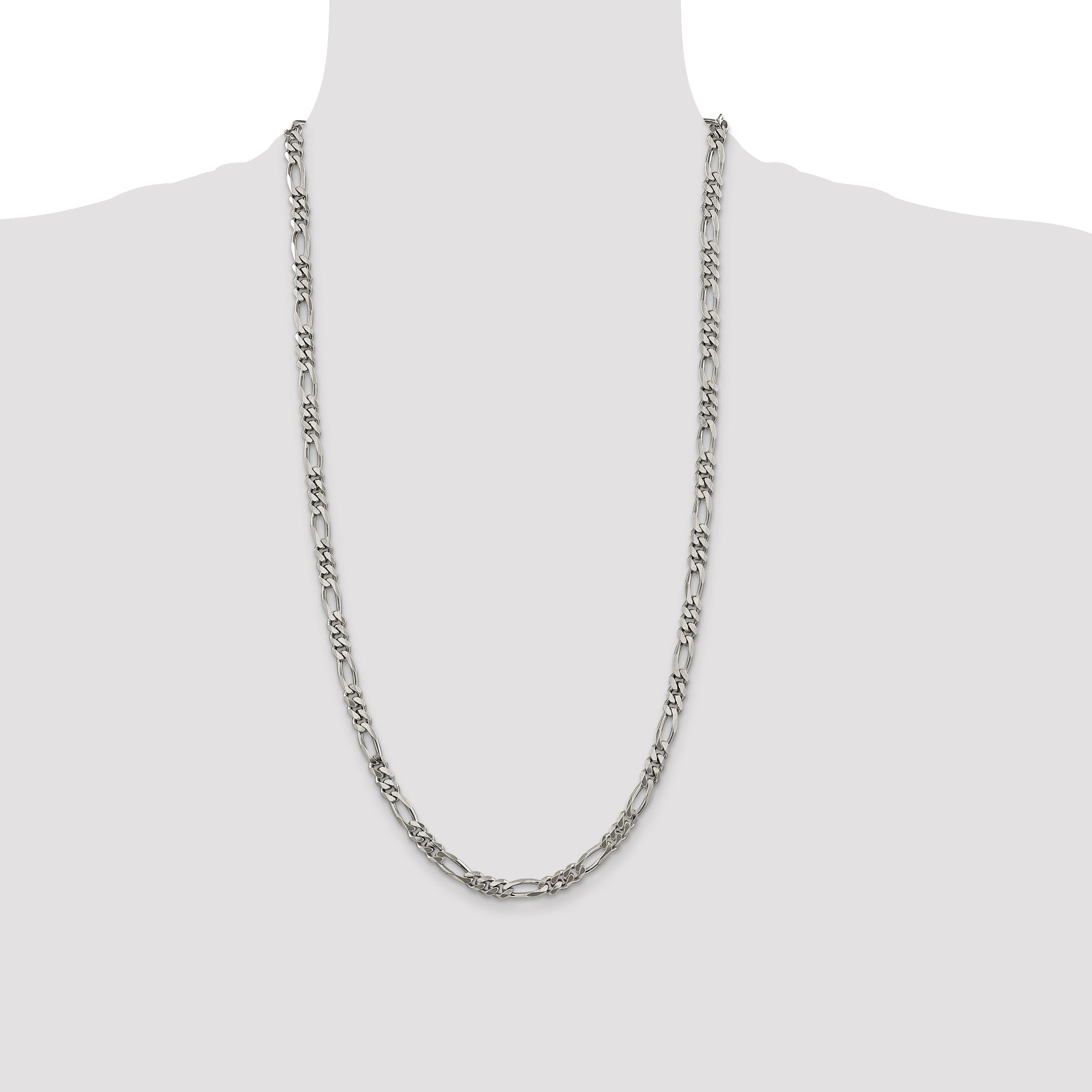 28 Inch Sterling Silver Rhodium-Plated 5.25mm Figaro Chain