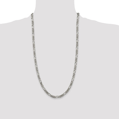 28 Inch Sterling Silver Rhodium-Plated 5.25mm Figaro Chain