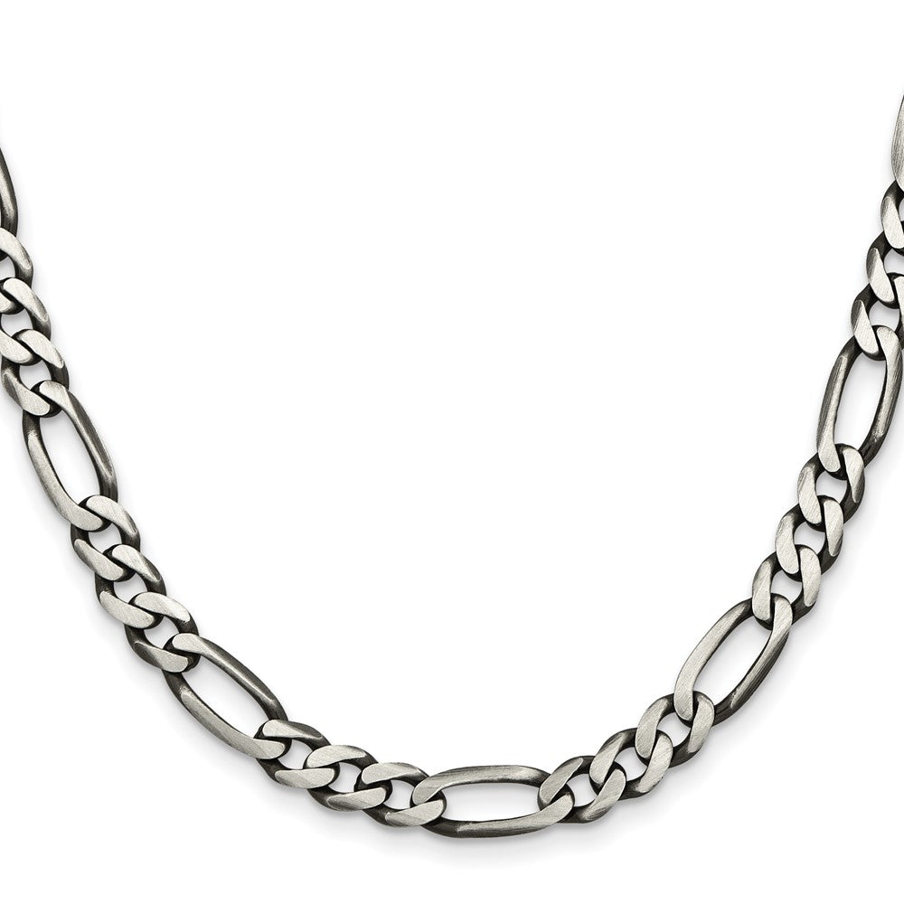 Sterling Silver Antiqued 6.5mm Figaro Chain Necklace