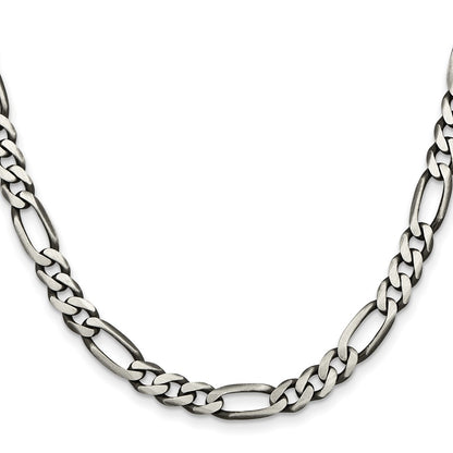 Sterling Silver Antiqued 6.5mm Figaro Chain Necklace