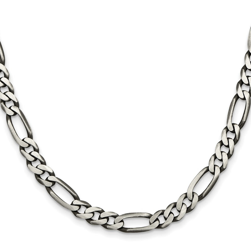 Sterling Silver Antiqued 6.5mm Figaro Chain Necklace