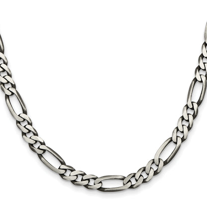 22 Inch Sterling Silver Antiqued 6.5mm Figaro Chain