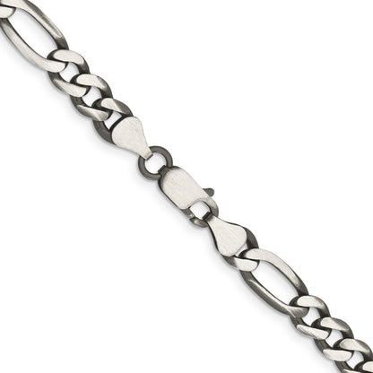 28 Inch Sterling Silver Antiqued 6.5mm Figaro Chain