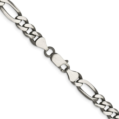 Sterling Silver Antiqued 6.5mm Figaro Chain Necklace
