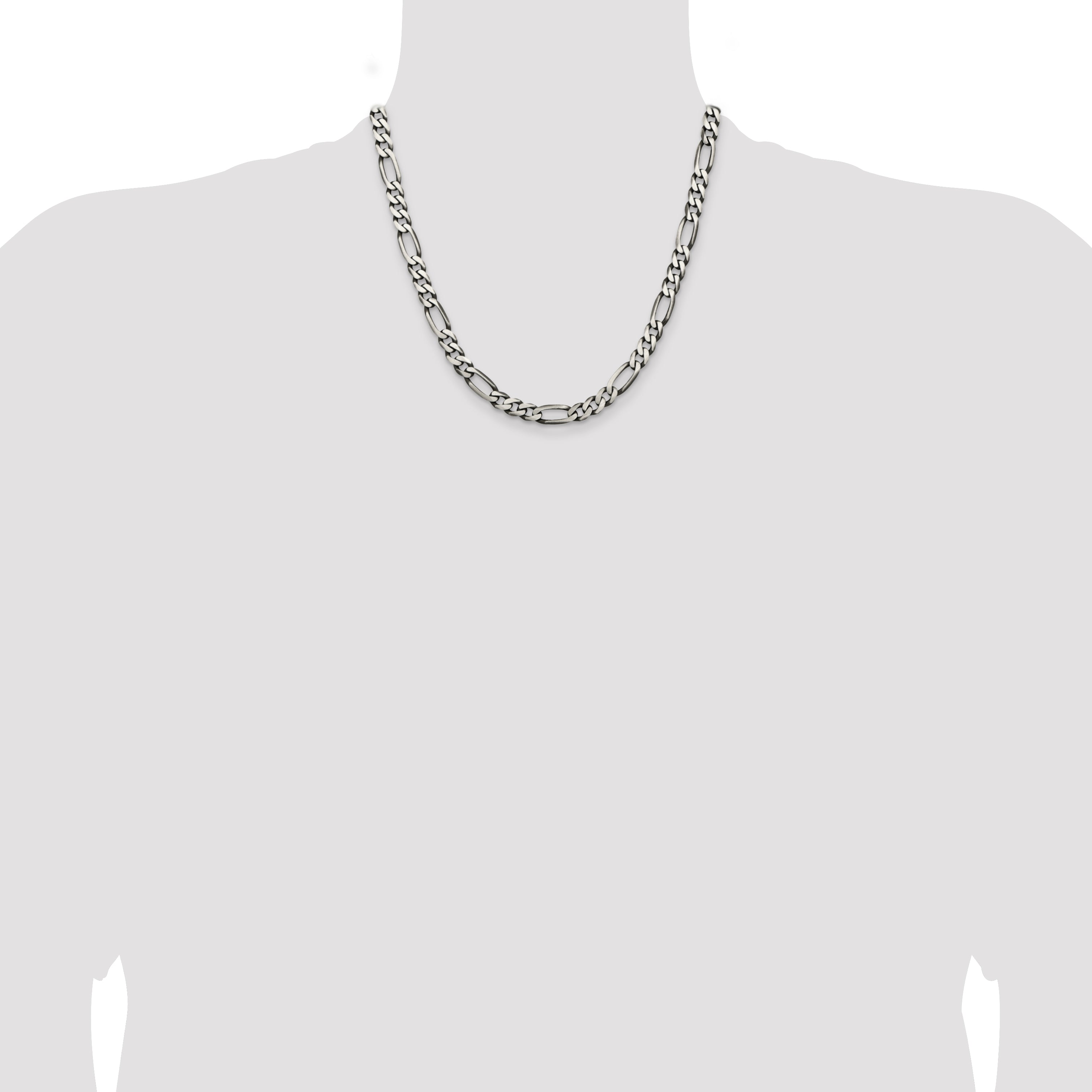 20 Inch Sterling Silver Antiqued 6.5mm Figaro Chain