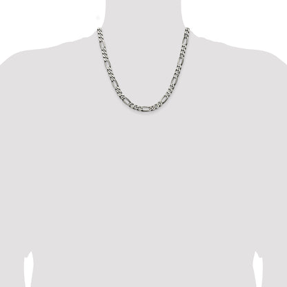 20 Inch Sterling Silver Antiqued 6.5mm Figaro Chain