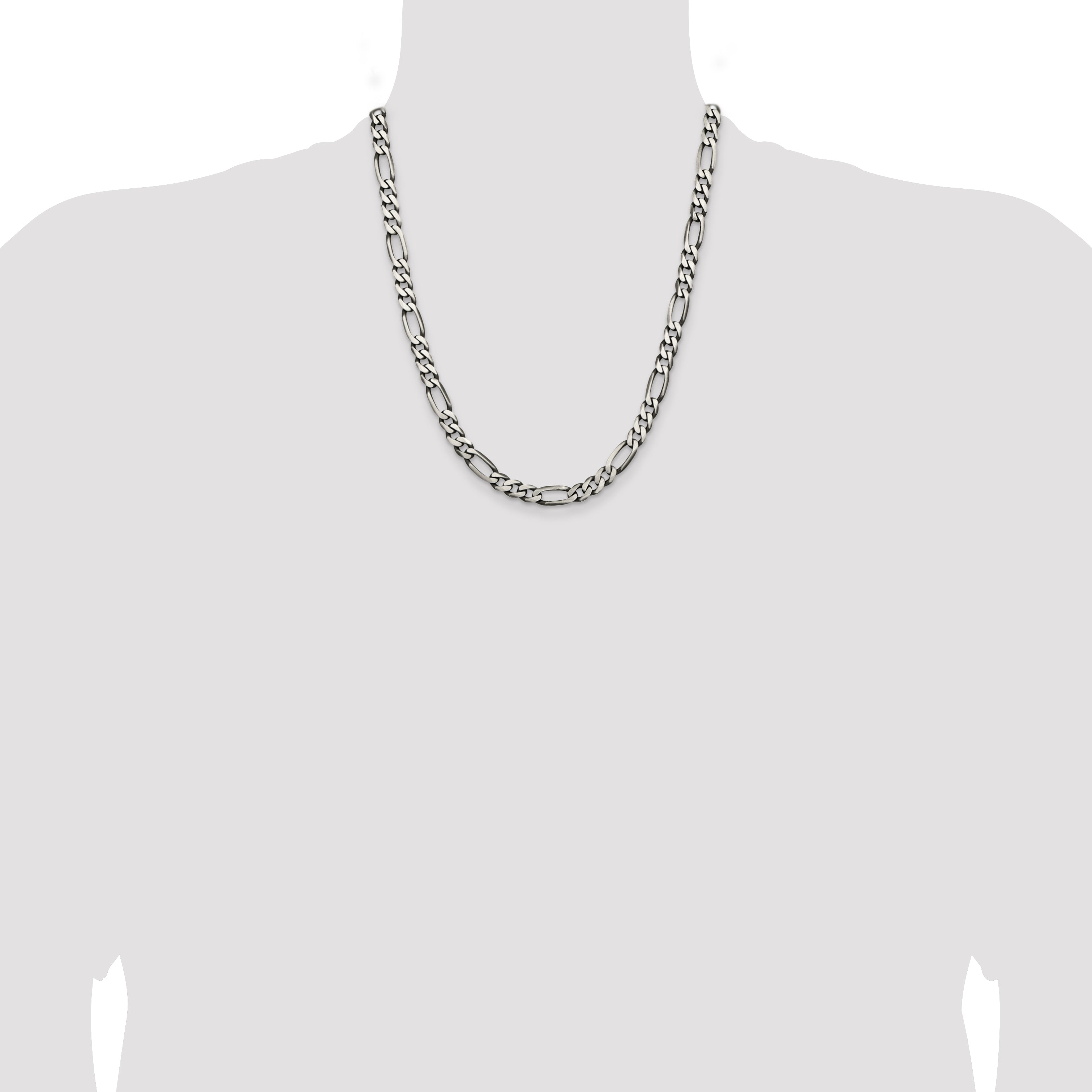 22 Inch Sterling Silver Antiqued 6.5mm Figaro Chain