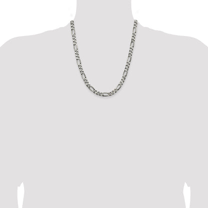 22 Inch Sterling Silver Antiqued 6.5mm Figaro Chain