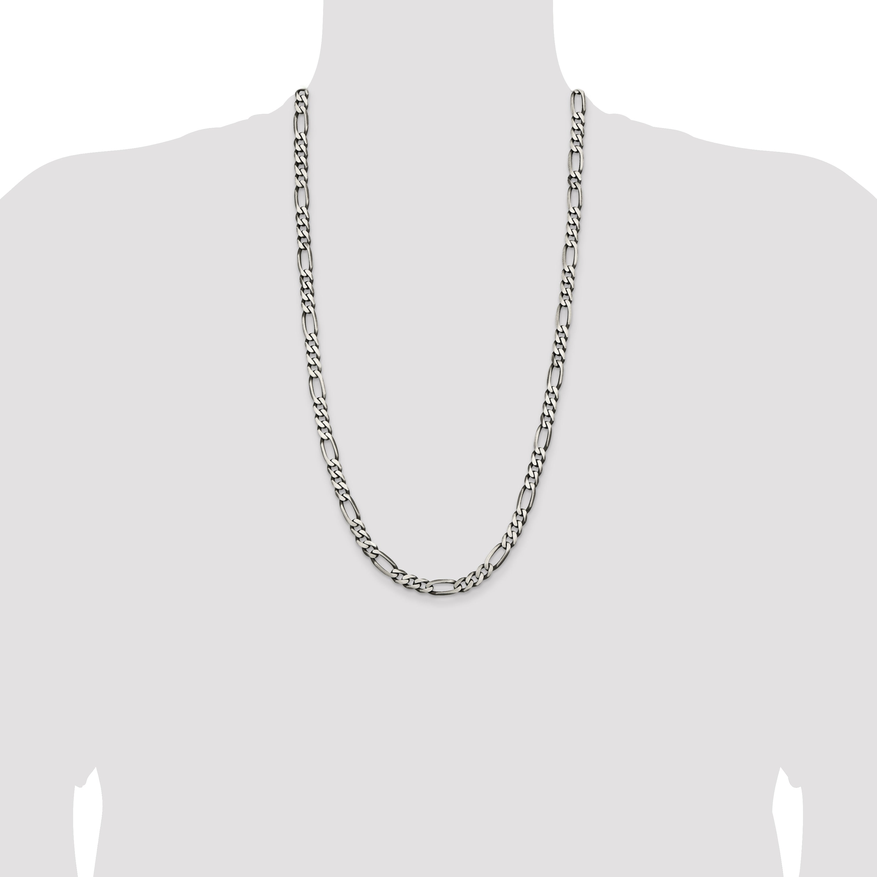 28 Inch Sterling Silver Antiqued 6.5mm Figaro Chain