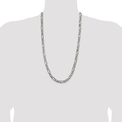 28 Inch Sterling Silver Antiqued 6.5mm Figaro Chain