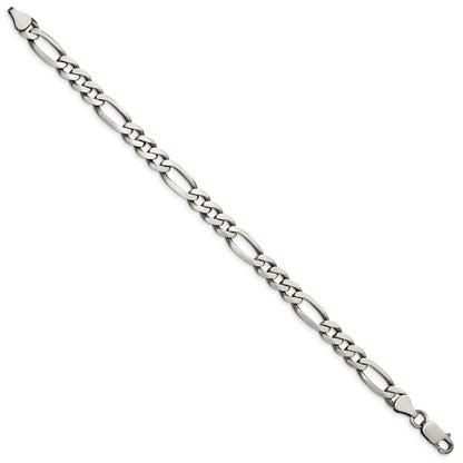 9 Inch Sterling Silver Antiqued 6.5mm Figaro Chain