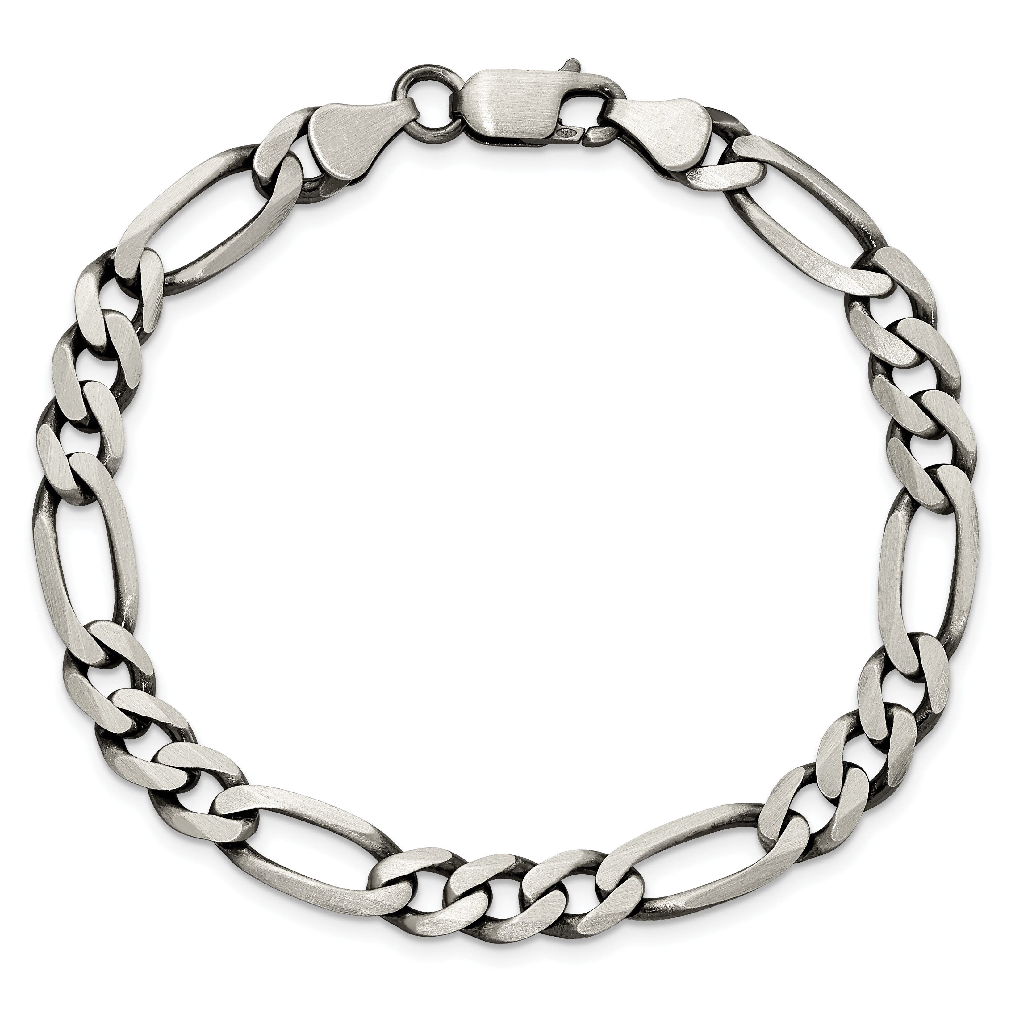 9 Inch Sterling Silver Antiqued 6.5mm Figaro Chain