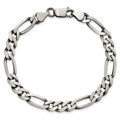9 Inch Sterling Silver Antiqued 6.5mm Figaro Chain